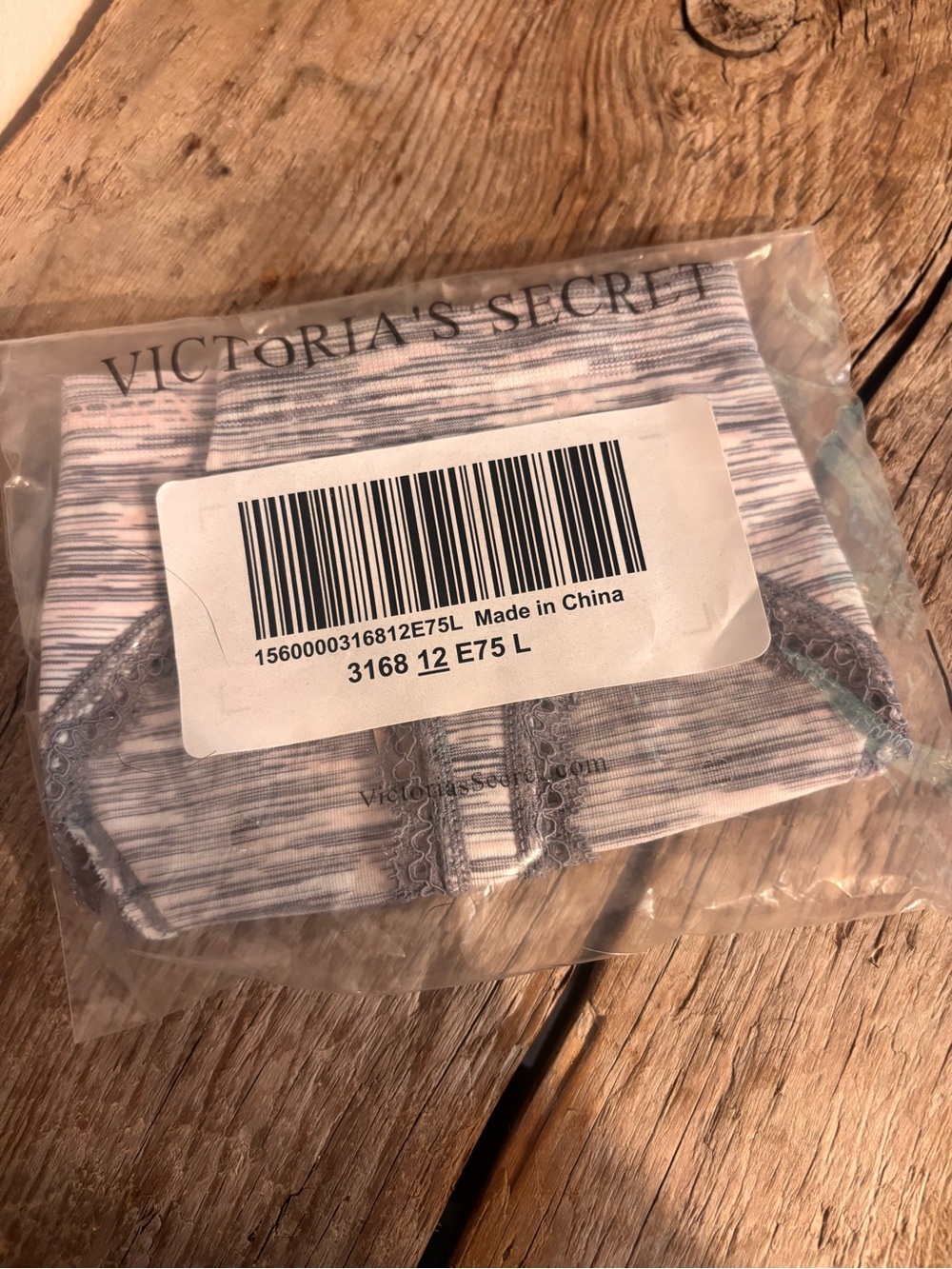 Victoria's Secret Grey & Light Pink Striped Lace Trim Seamless Little Thong